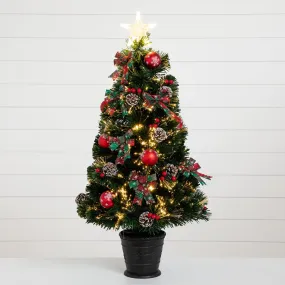 36" Pre-Lit Fiber Optic Cosmopolitan Star Topped Artificial Christmas Tree with Decorative Planter