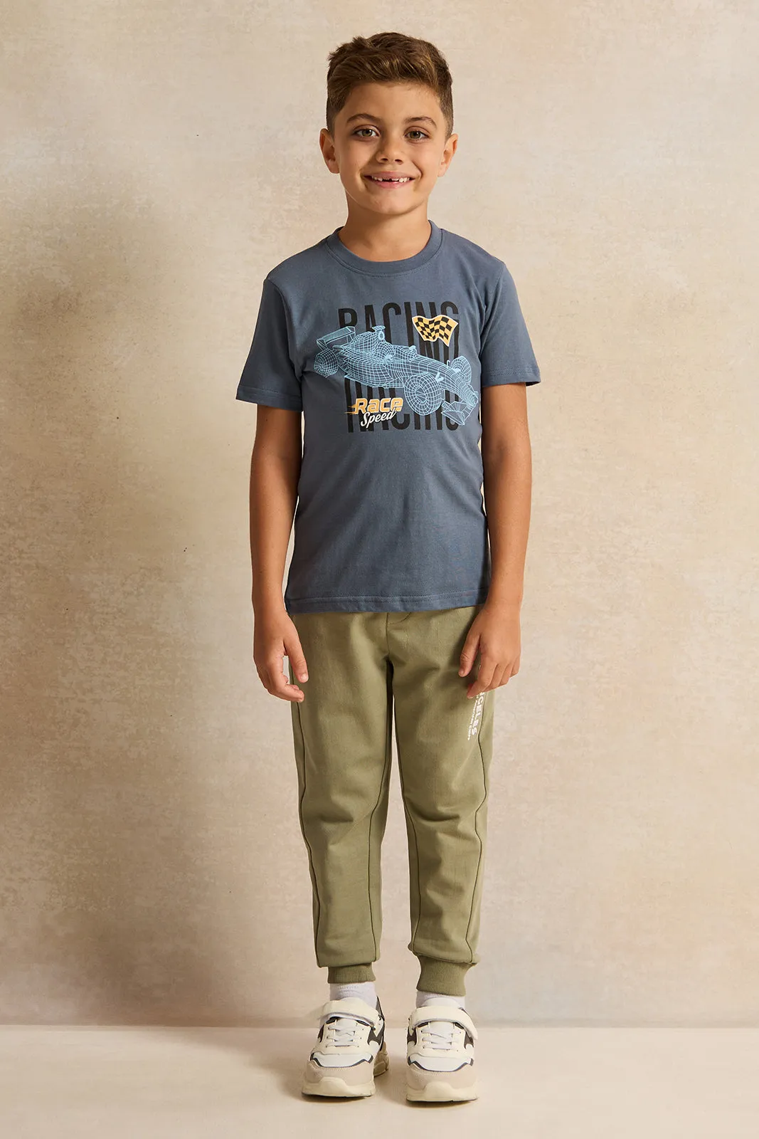 Boys Blue Racing Printed T-Shirt