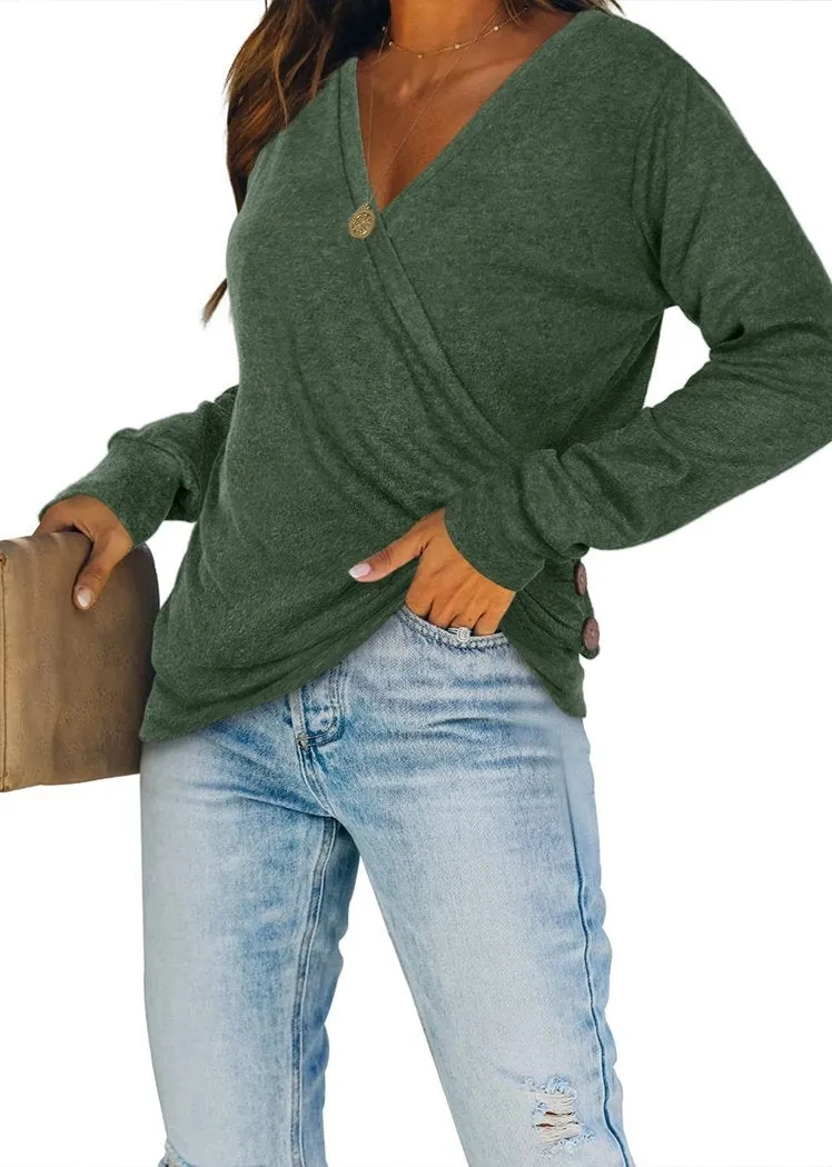 Chicvane Women V-Neck Sweaters Wrap Front Long Sleeve Lightweight Pullover Top