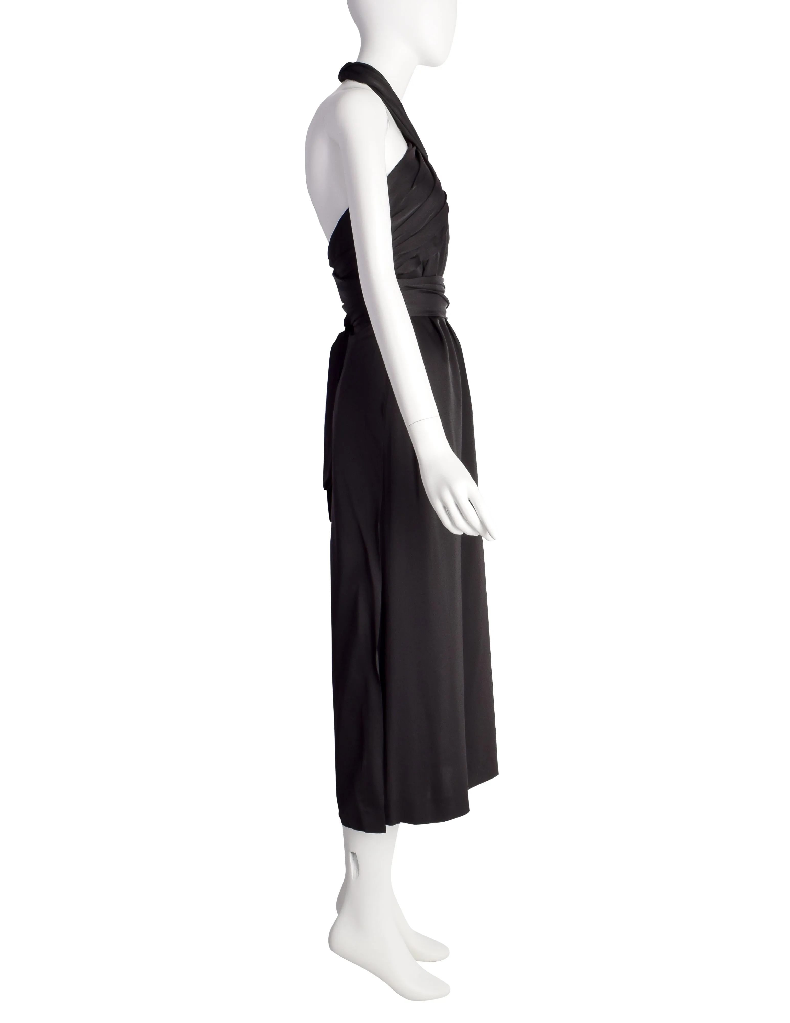 Dries van Noten Vintage Black Satin Wrap Halter Dress