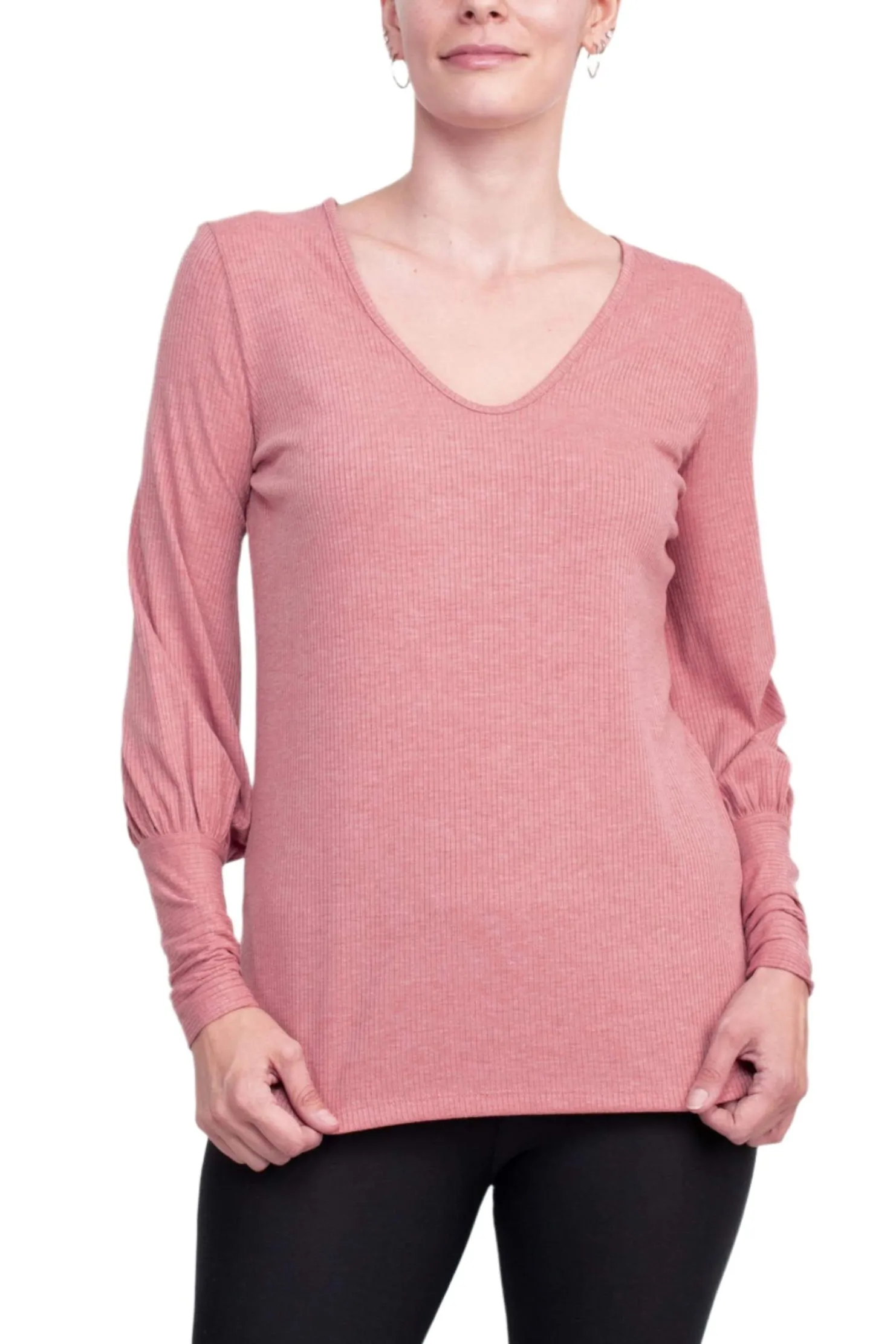 Ellen Tracy Scoop Neck Blouson Long Sleeve Solid Knit Jersey Top