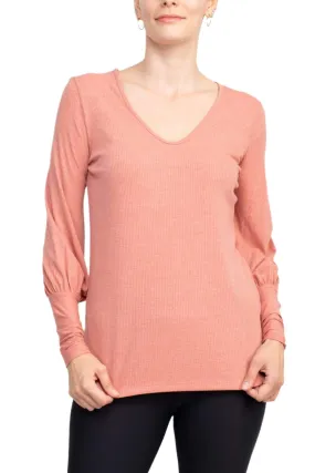 Ellen Tracy Scoop Neck Blouson Long Sleeve Solid Knit Jersey Top