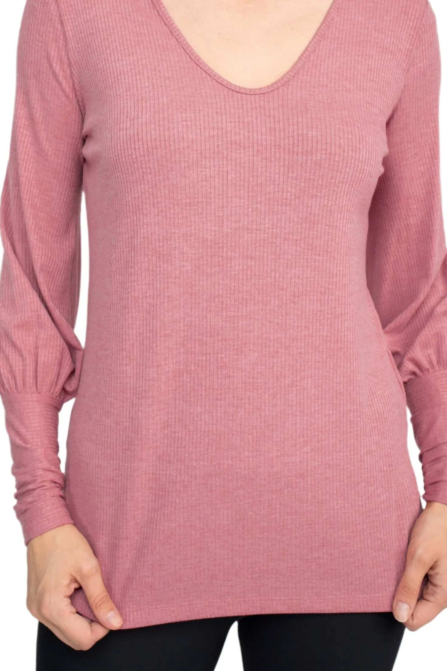 Ellen Tracy Scoop Neck Blouson Long Sleeve Solid Knit Jersey Top
