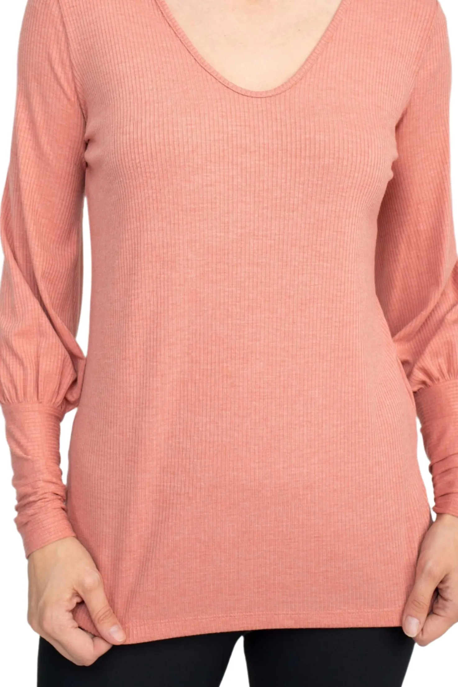 Ellen Tracy Scoop Neck Blouson Long Sleeve Solid Knit Jersey Top