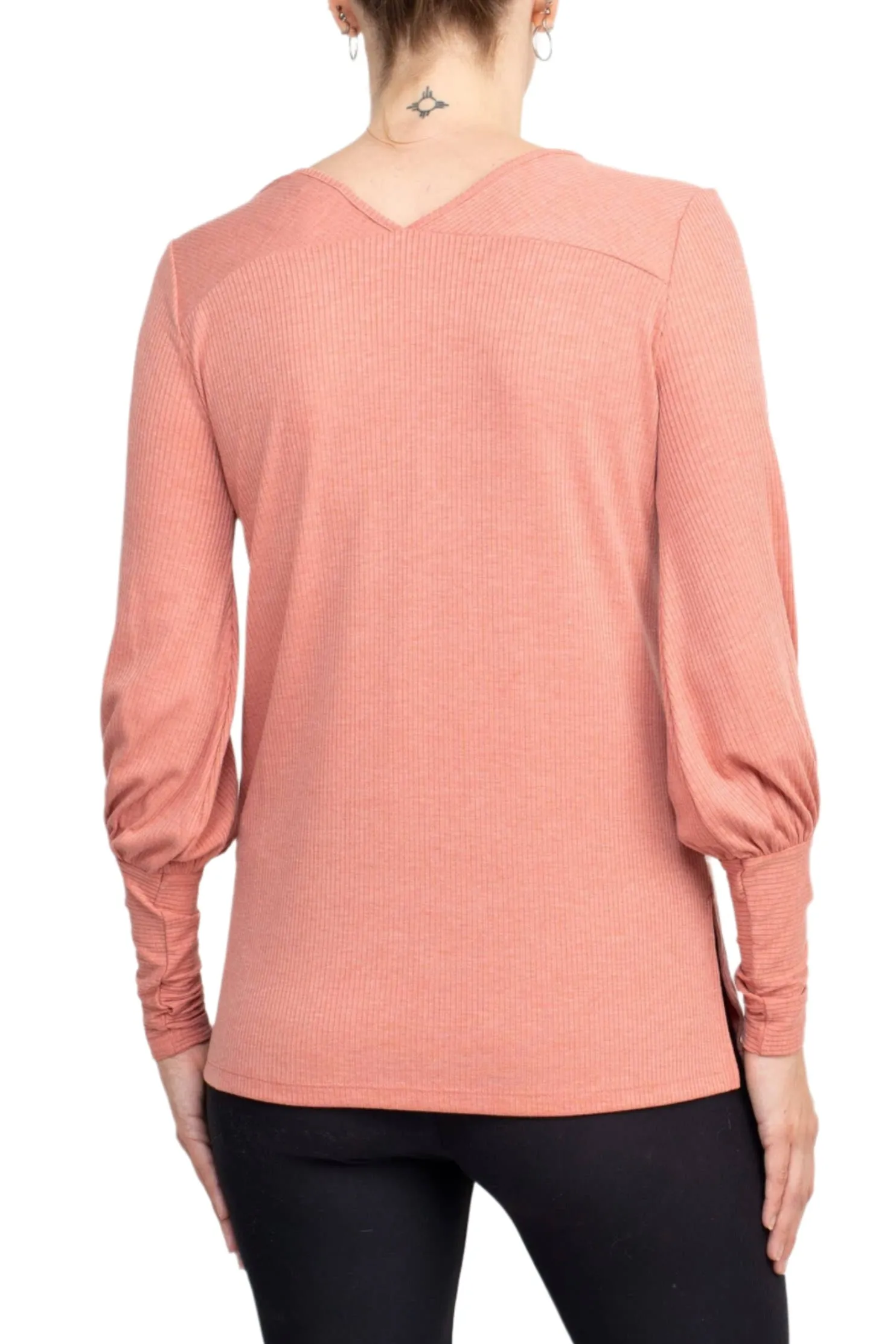 Ellen Tracy Scoop Neck Blouson Long Sleeve Solid Knit Jersey Top