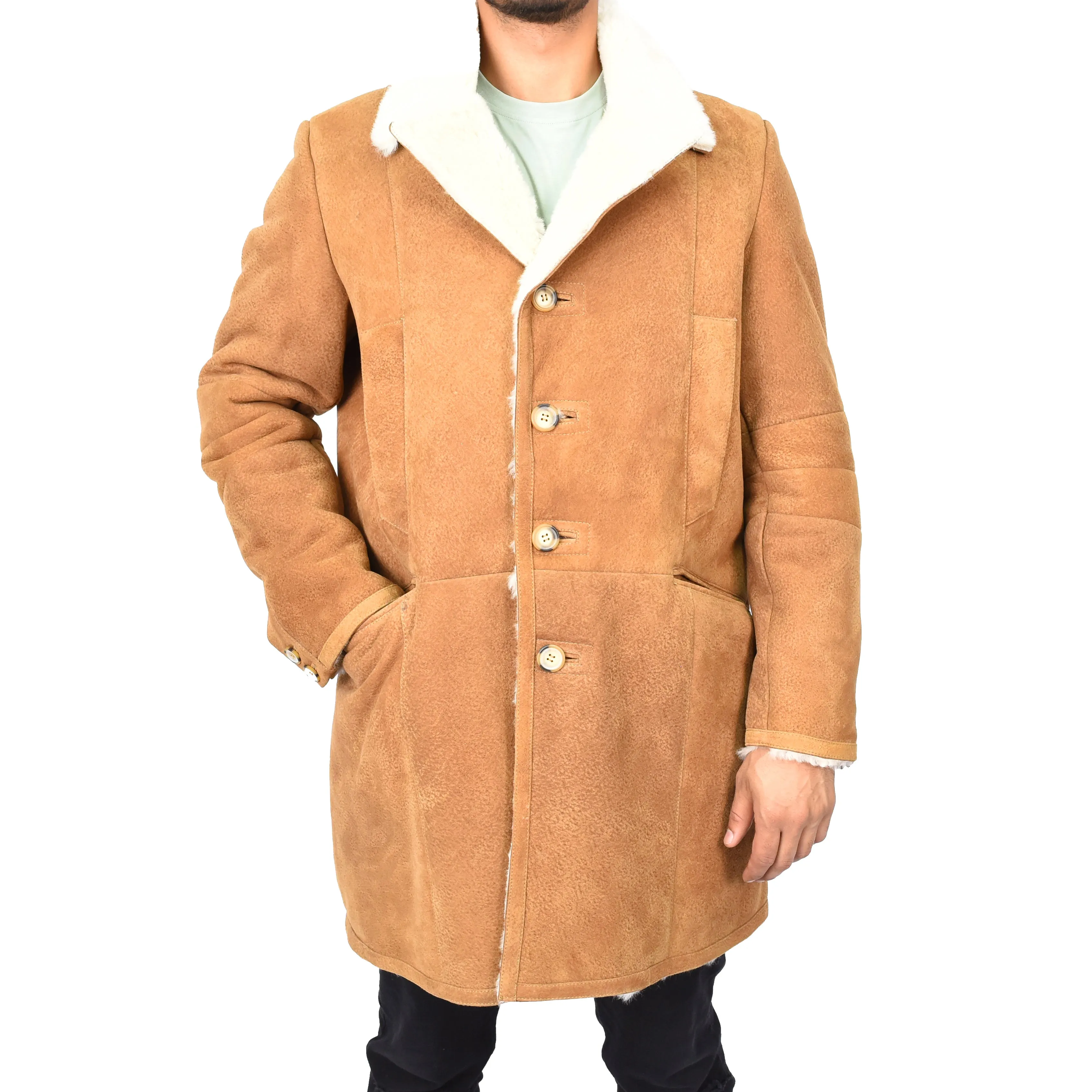 Genuine Sheepskin Coat Retro Trench Style Warm  Werner Whiskey