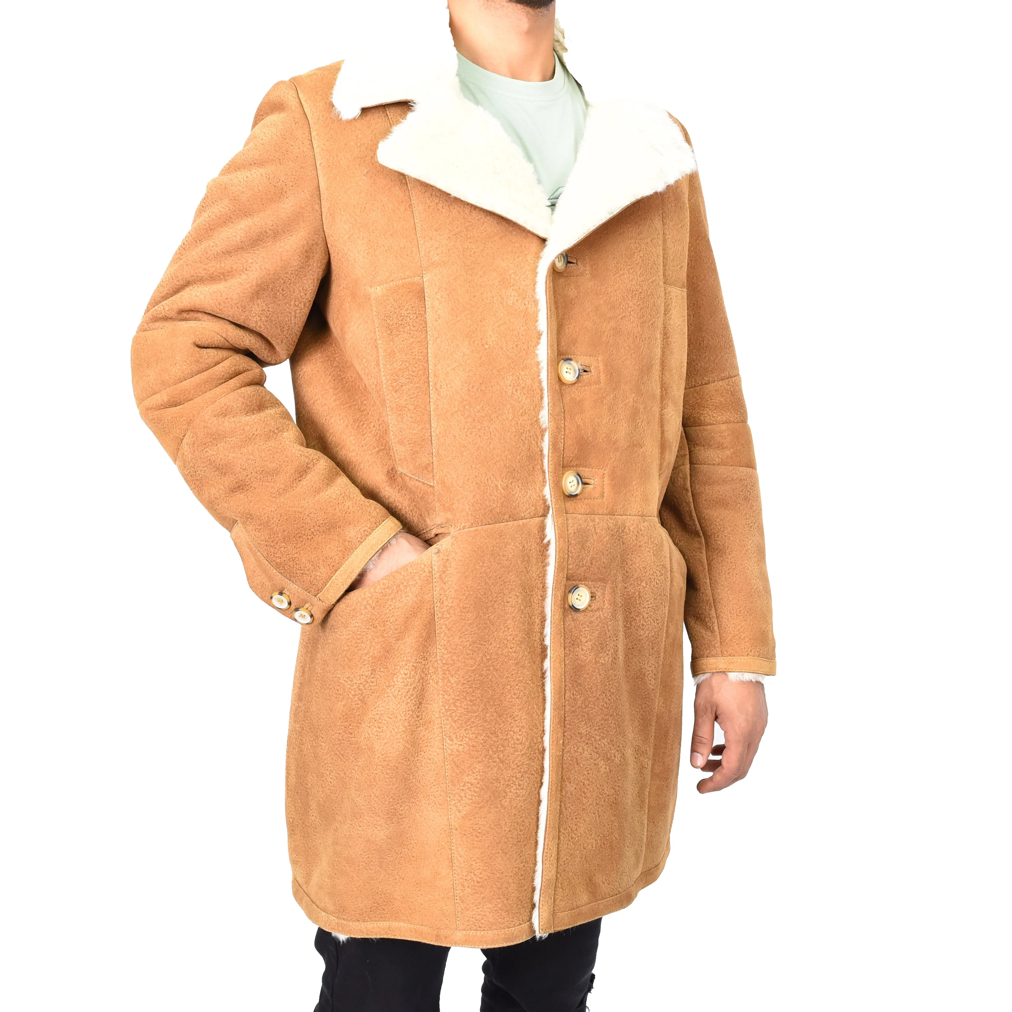 Genuine Sheepskin Coat Retro Trench Style Warm  Werner Whiskey