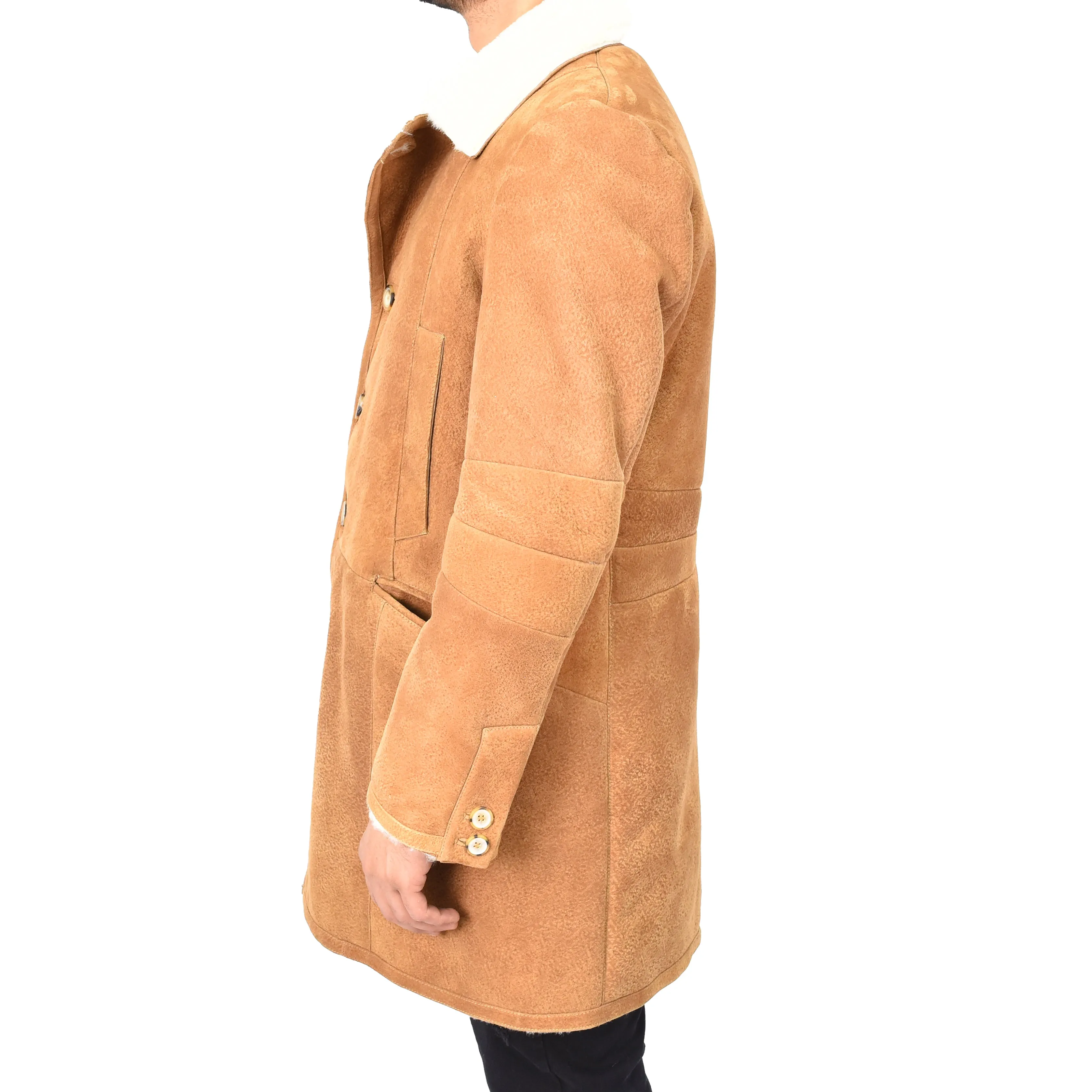 Genuine Sheepskin Coat Retro Trench Style Warm  Werner Whiskey