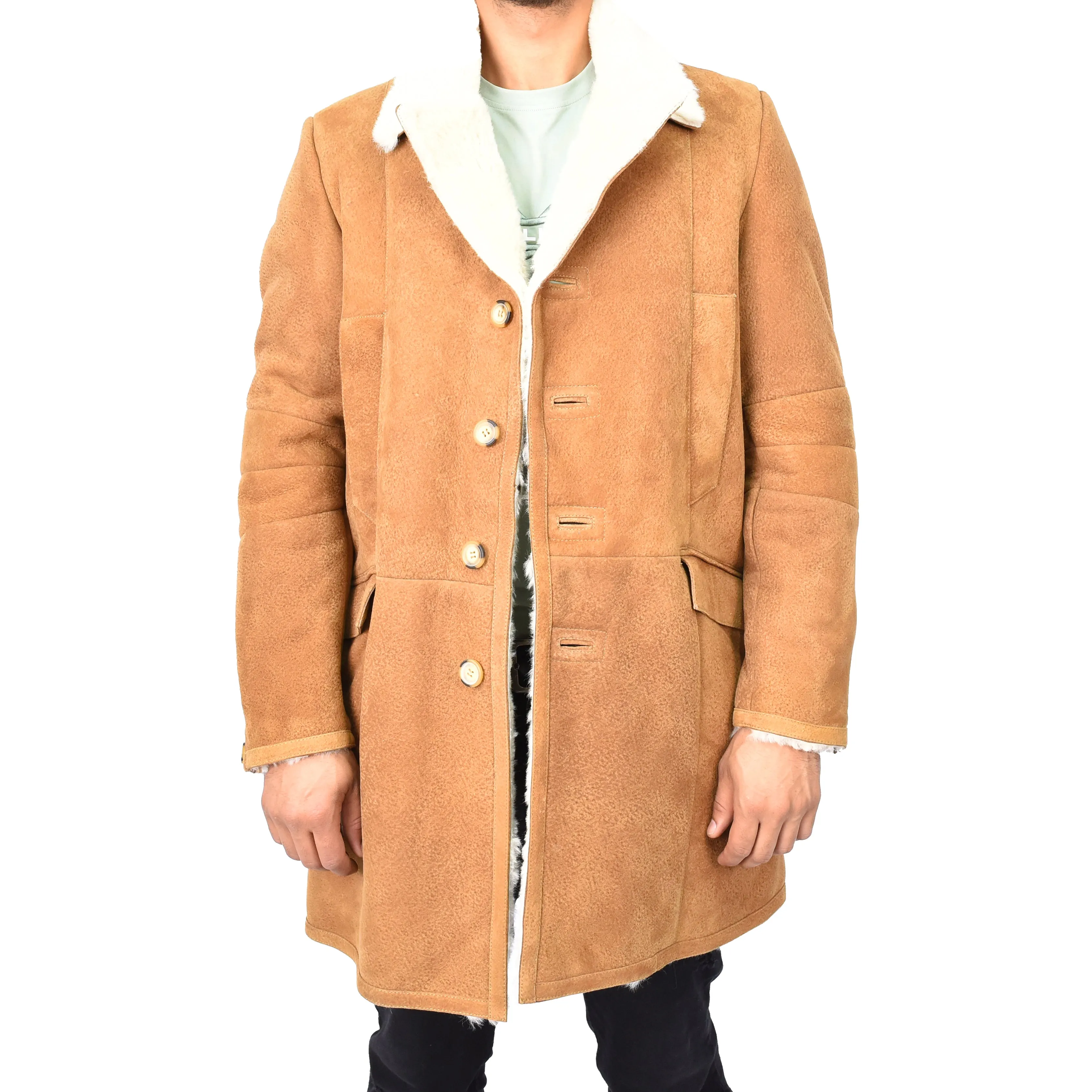 Genuine Sheepskin Coat Retro Trench Style Warm  Werner Whiskey