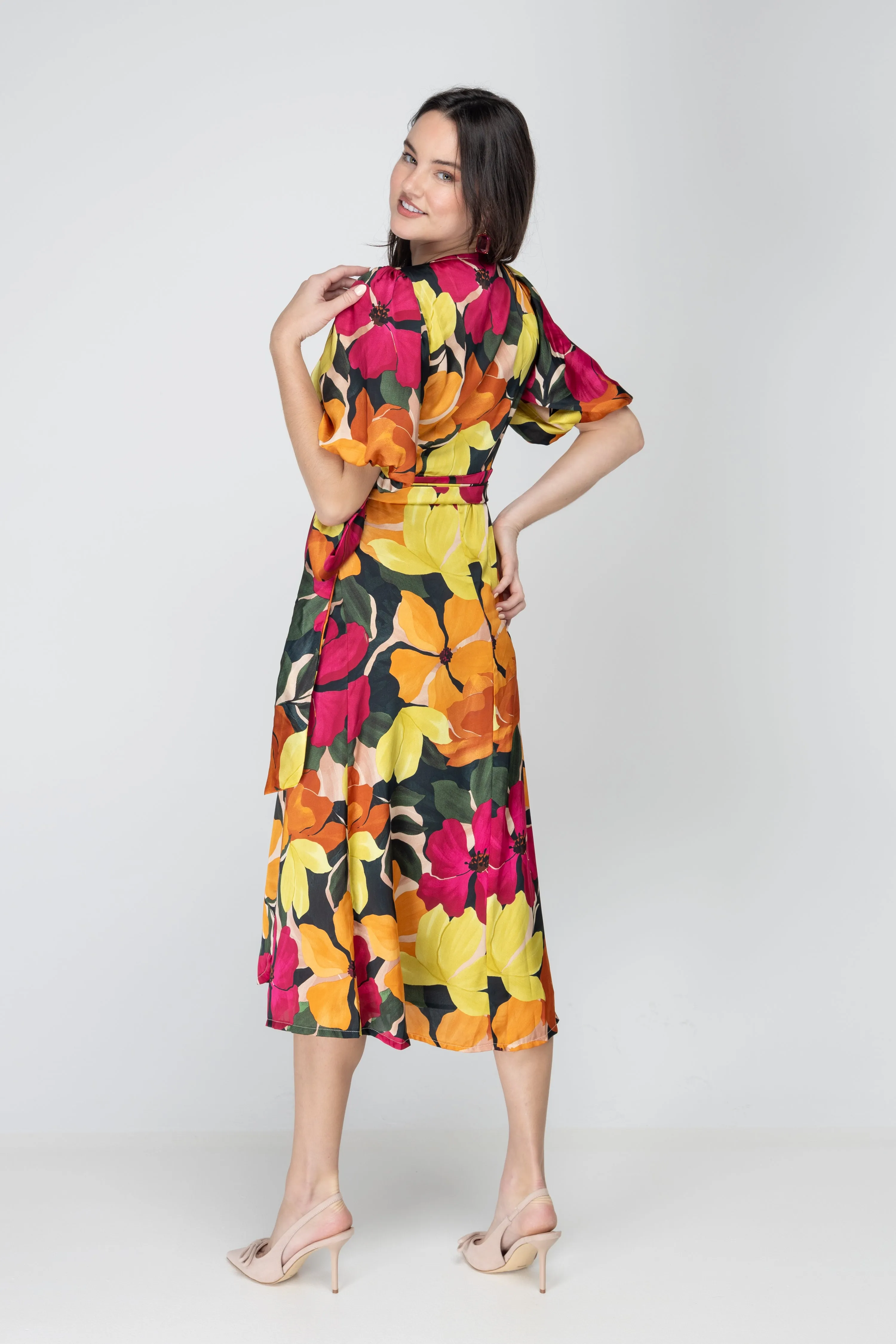 If You're Not the One Bubble Sleeve Midi Wrap Dress