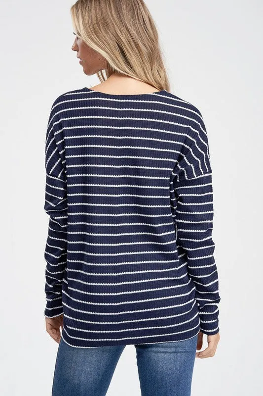 Long Sleeve Striped Asymmetrical Hem Knit Top