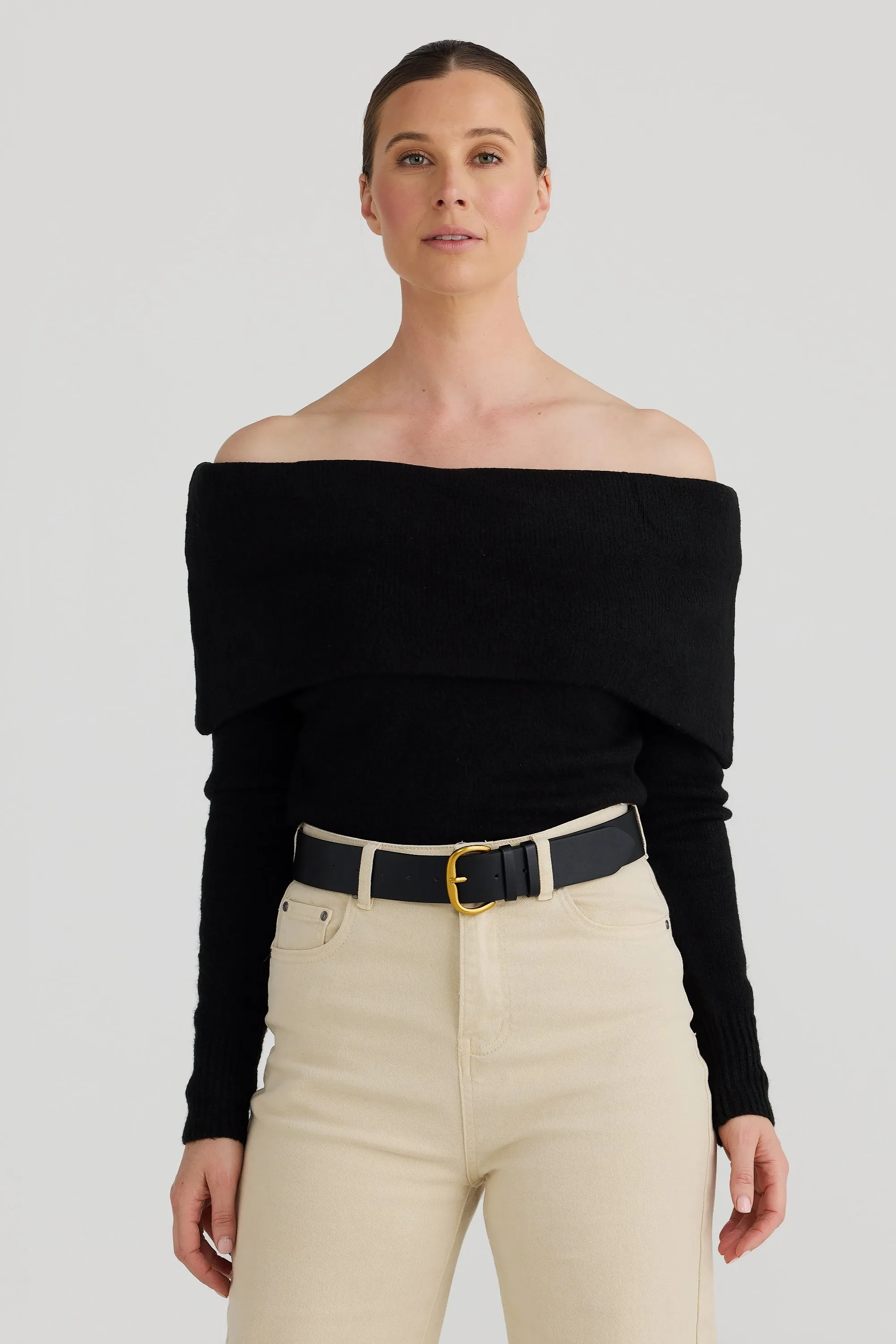 Off The Shoulder Knit Top - Black