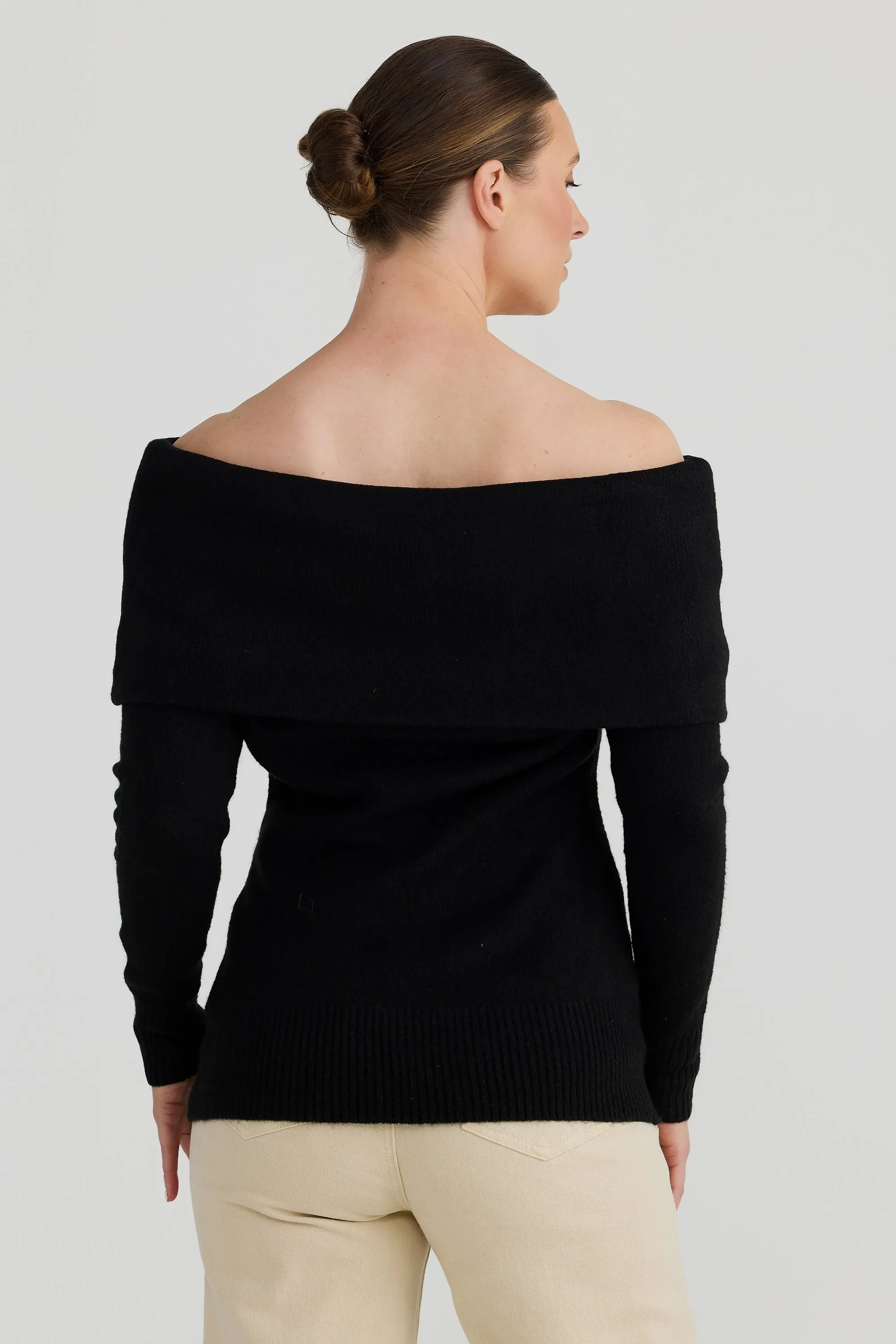 Off The Shoulder Knit Top - Black