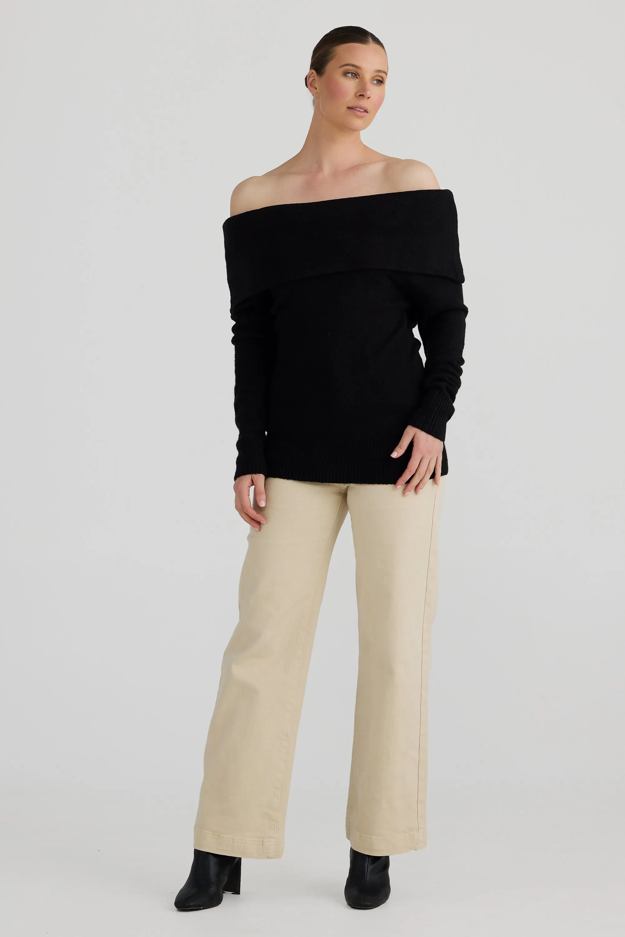 Off The Shoulder Knit Top - Black