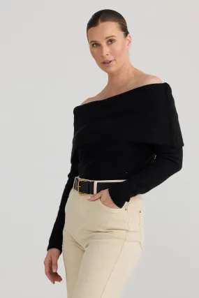 Off The Shoulder Knit Top - Black