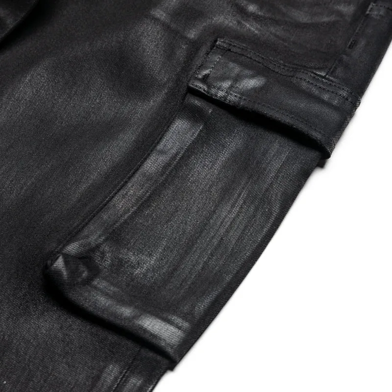 Purple Brand Low Rise Flared Leg Coated Cargo Flare Jean - Black