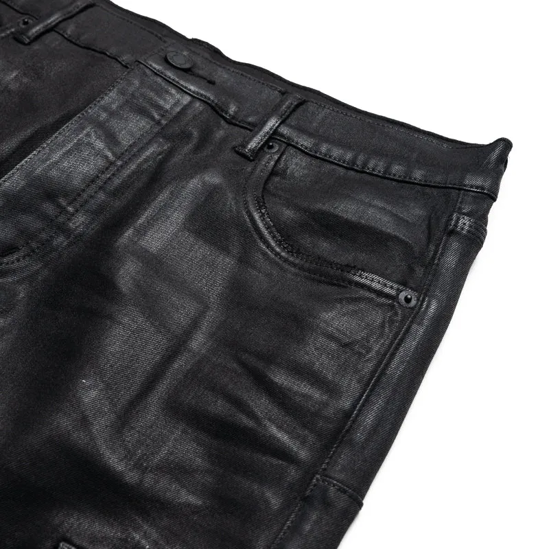 Purple Brand Low Rise Flared Leg Coated Cargo Flare Jean - Black