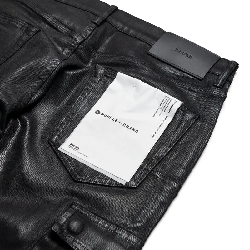 Purple Brand Low Rise Flared Leg Coated Cargo Flare Jean - Black