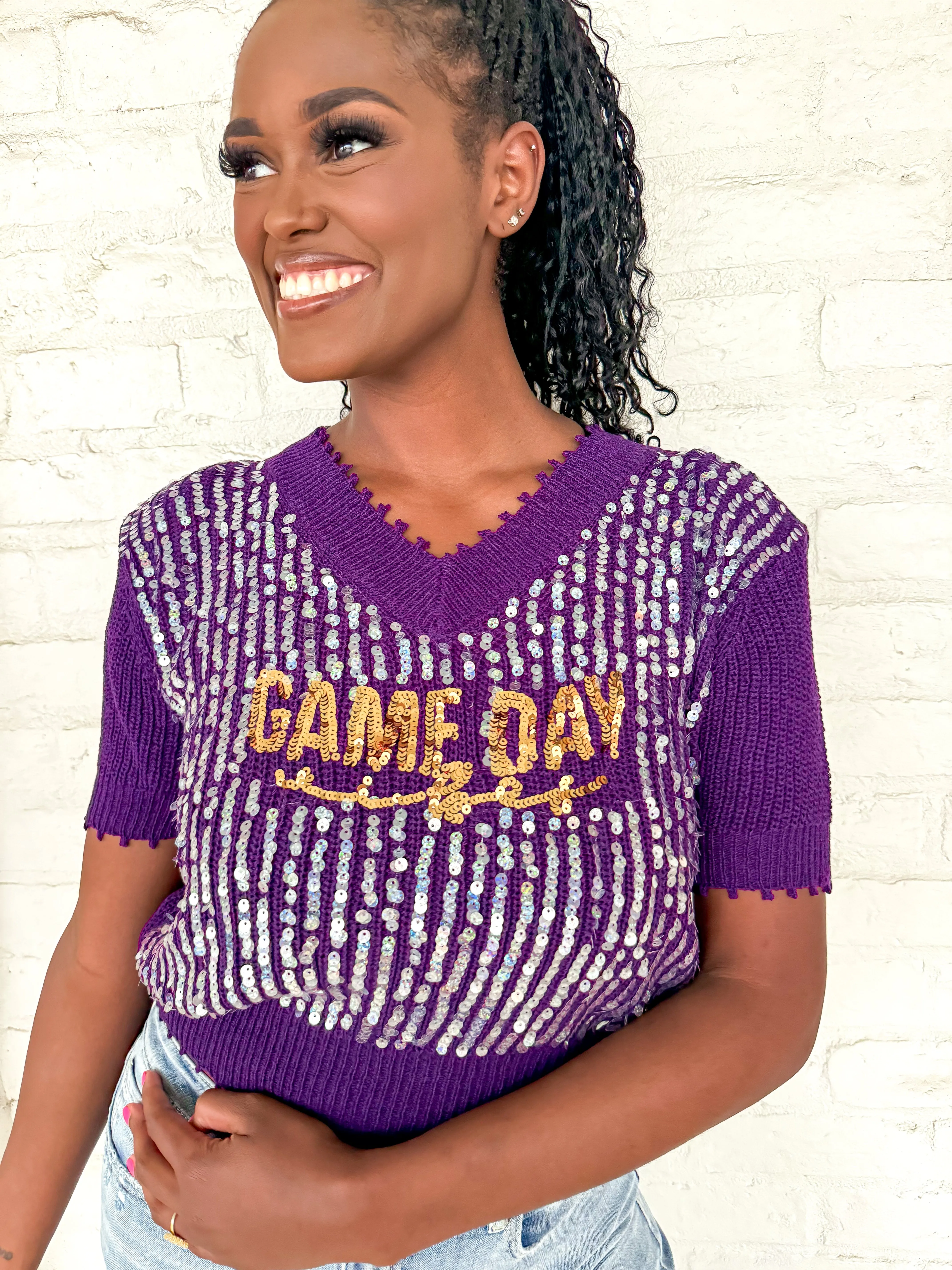 Queen Of Sparkle Game Day Top Purple