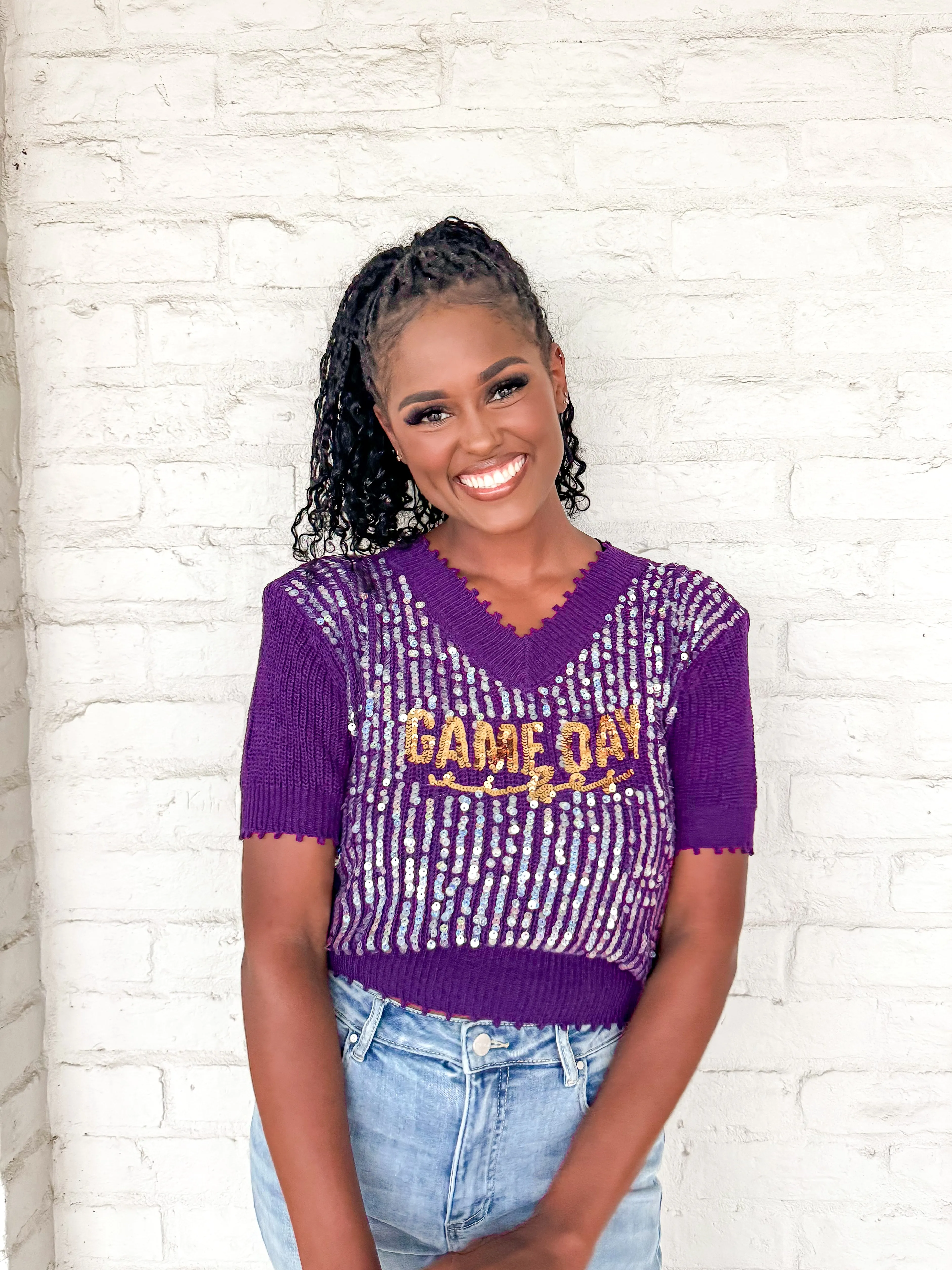 Queen Of Sparkle Game Day Top Purple