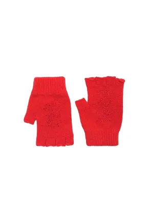 Red Lucia Wool Cashmere Stone Ornate Fingerless Women's Gloves