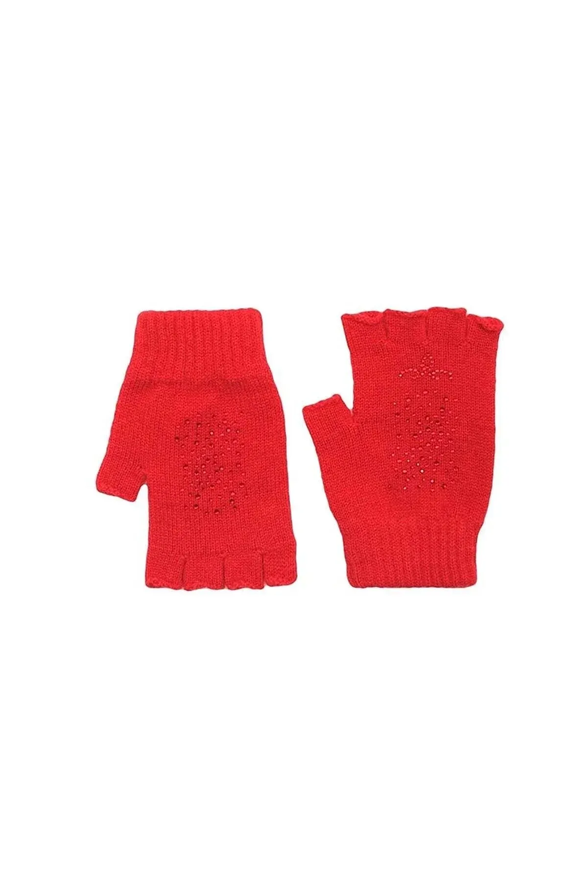 Red Lucia Wool Cashmere Stone Ornate Fingerless Women's Gloves