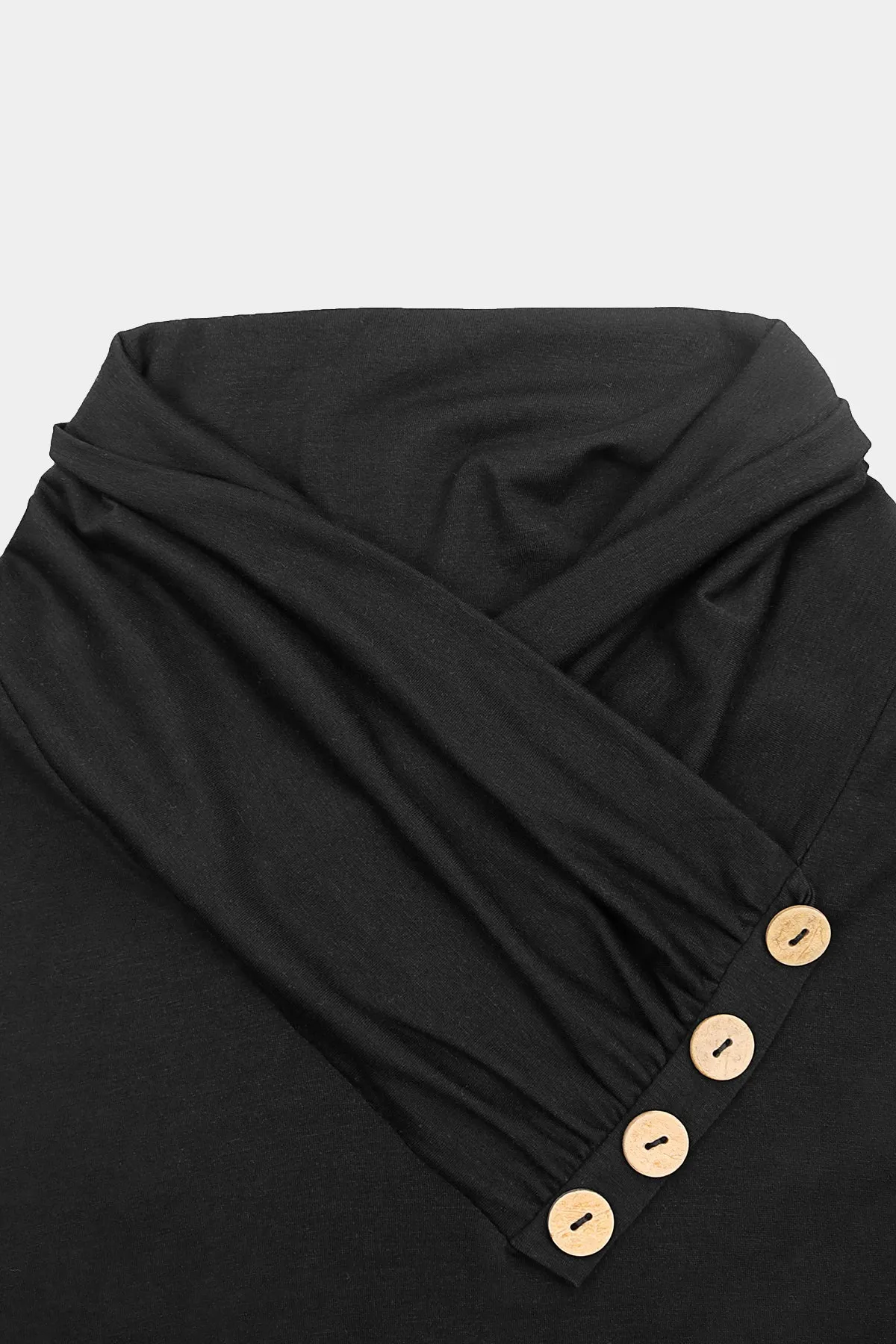 Solid Button Mock Neck Long Sleeve Tunic Shirt
