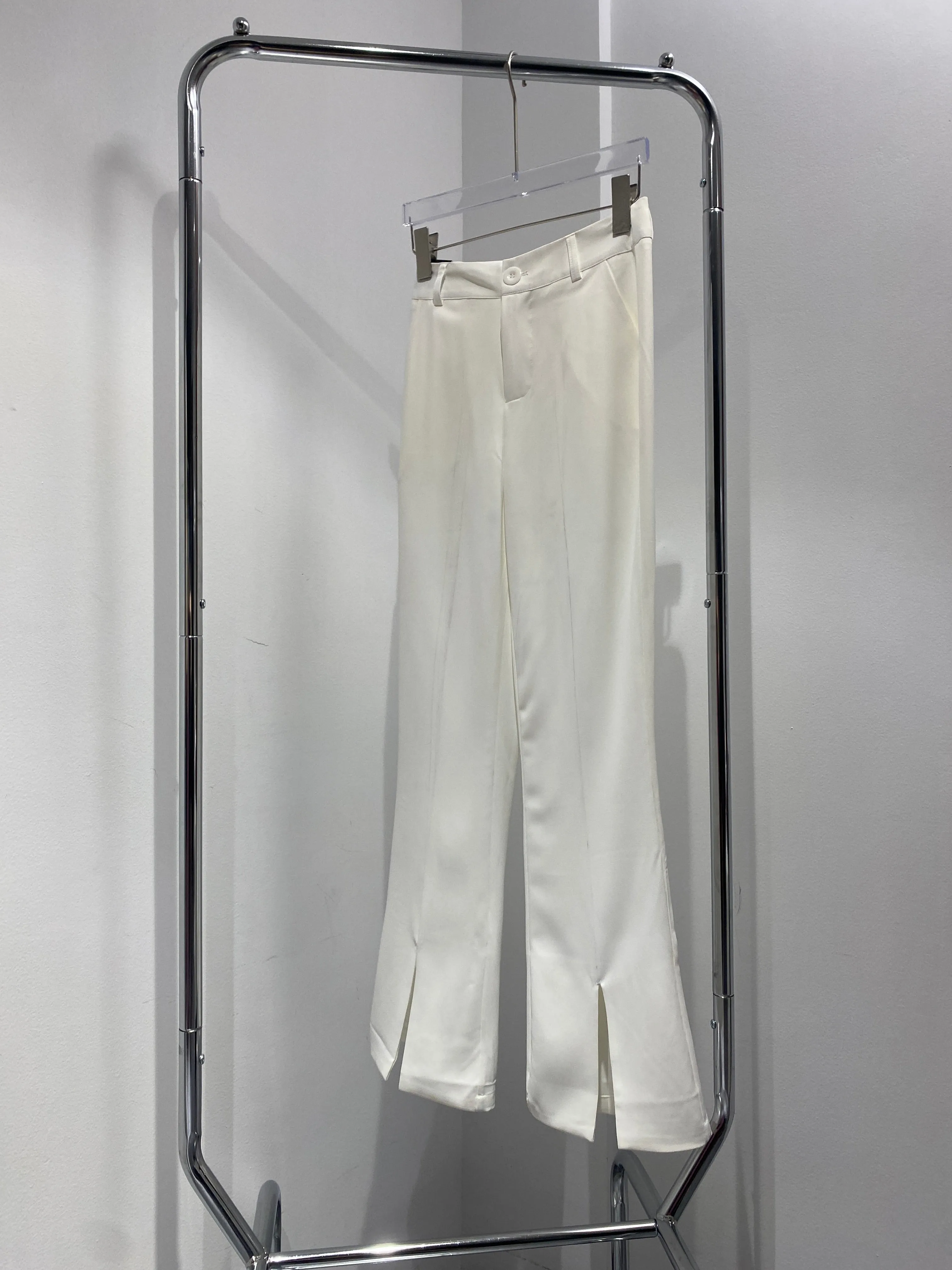 Split Hem Flared Trousers - White