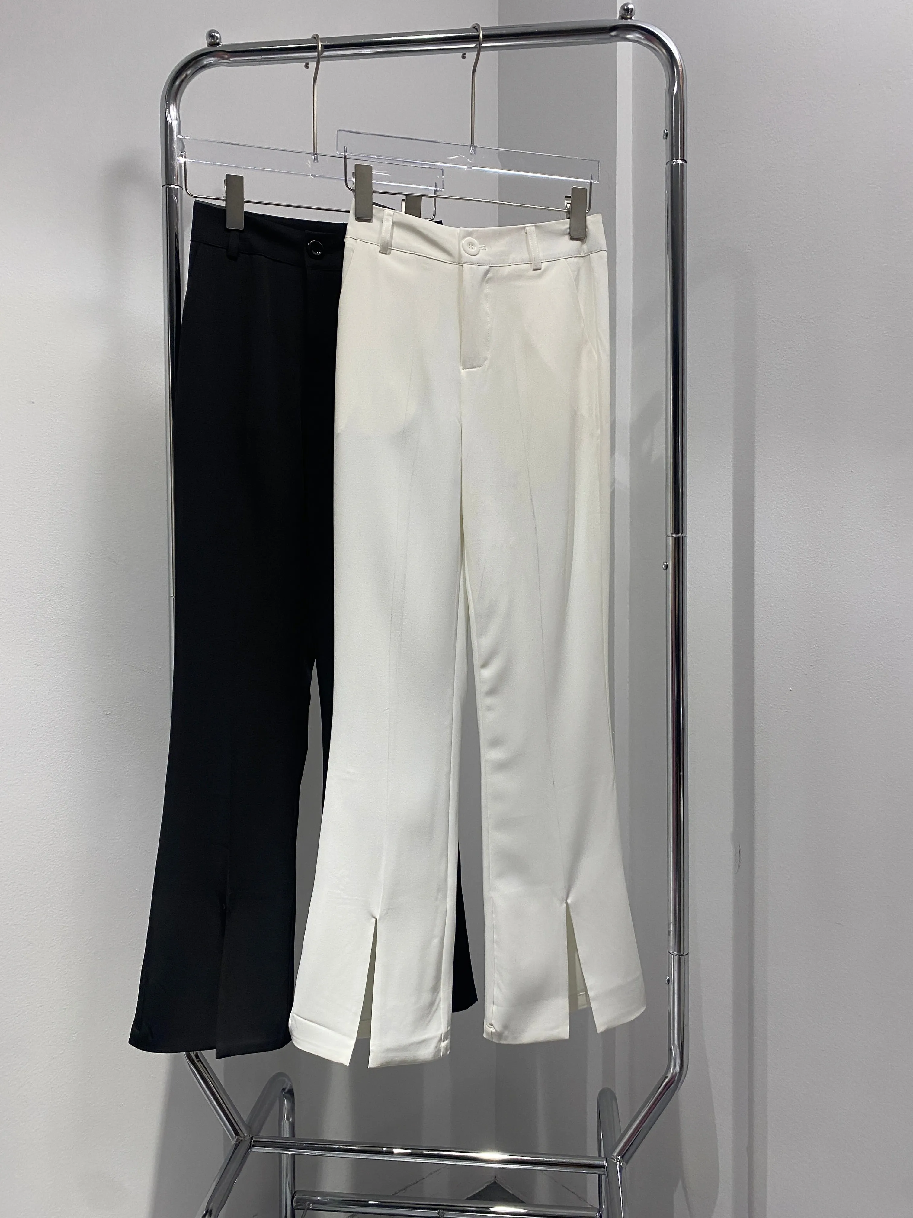 Split Hem Flared Trousers - White