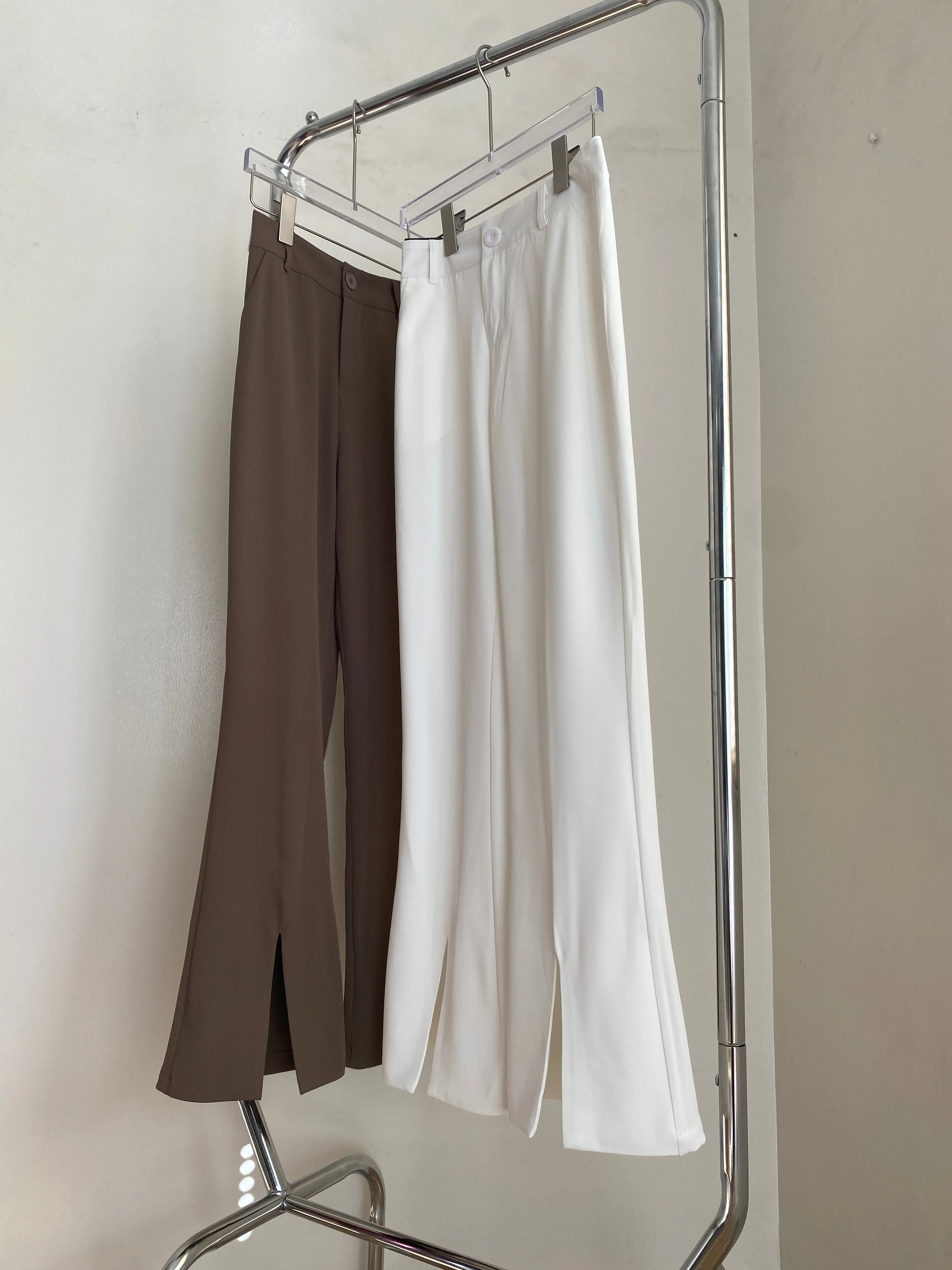 Split Hem Flared Trousers - White
