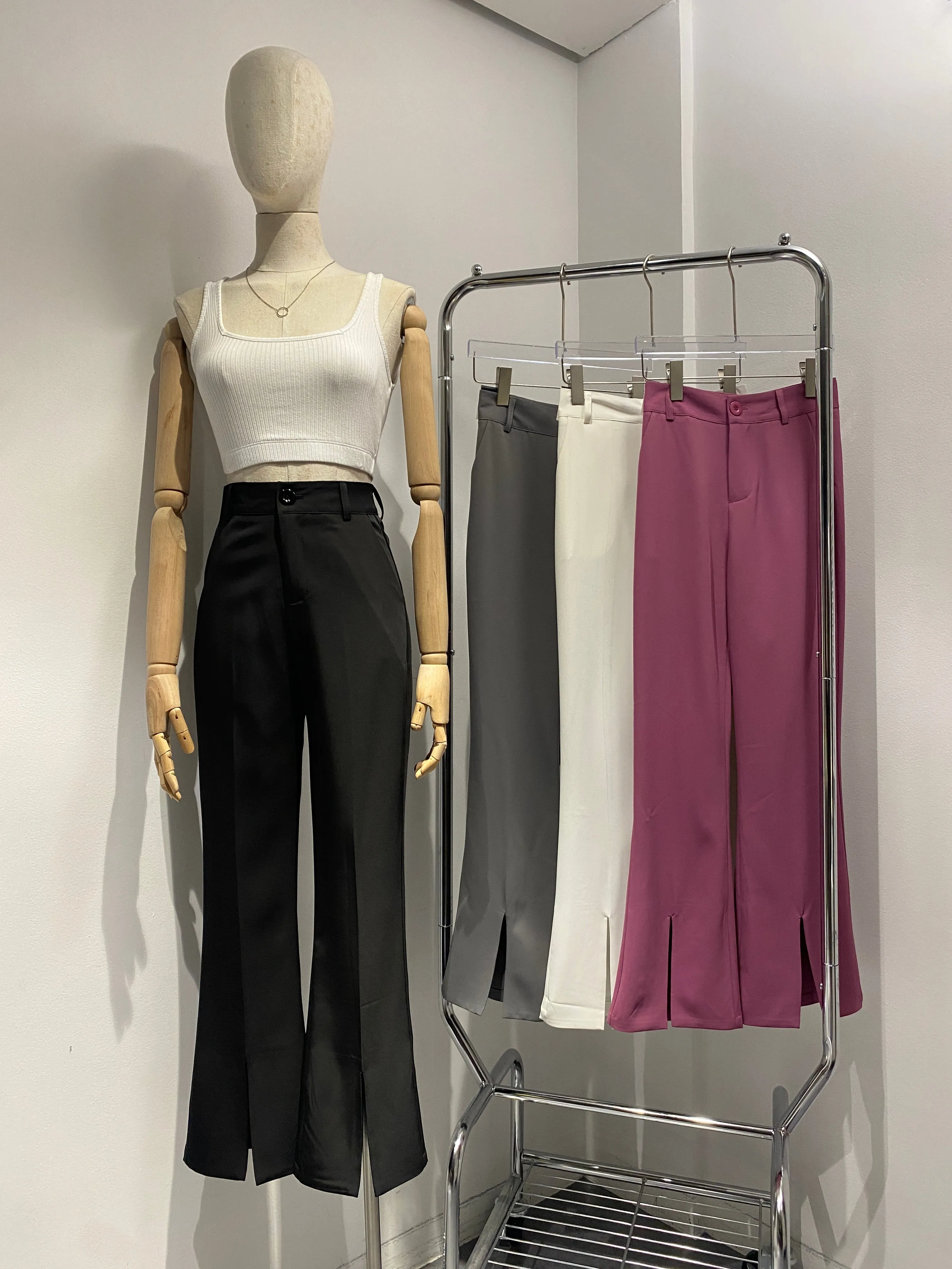 Split Hem Flared Trousers - White