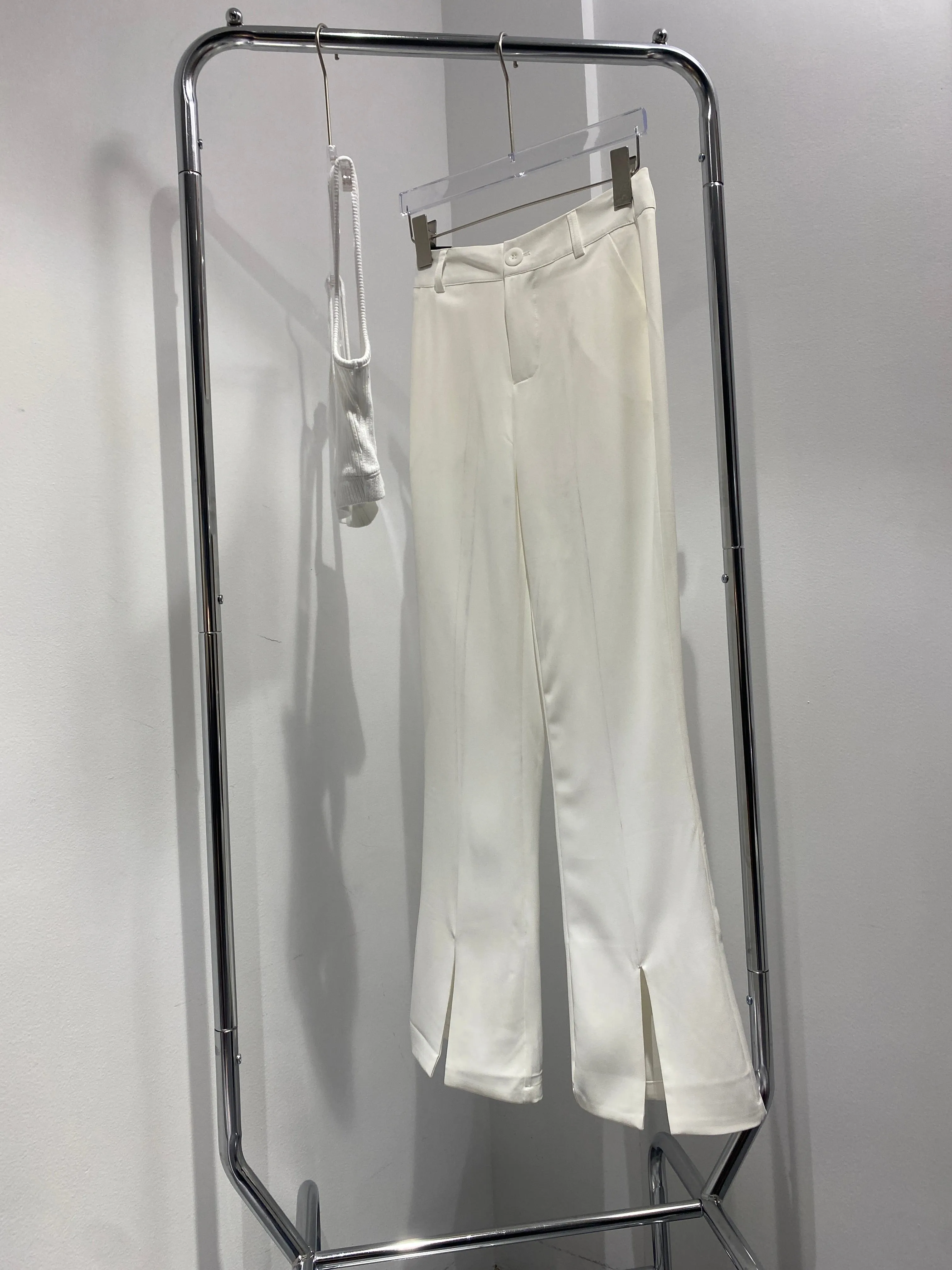 Split Hem Flared Trousers - White
