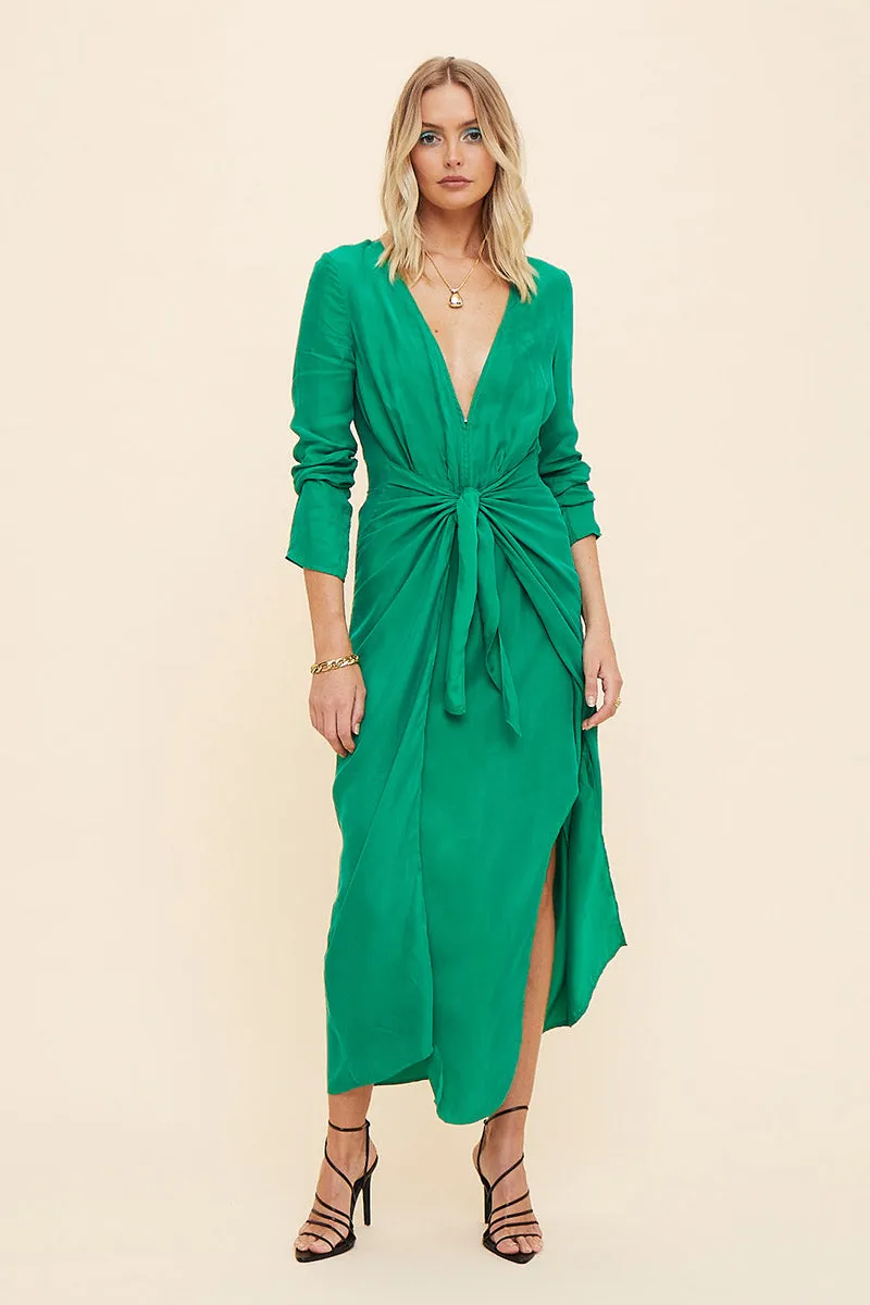 Suboo Grace Low Front Wrap Midi Dress - Green