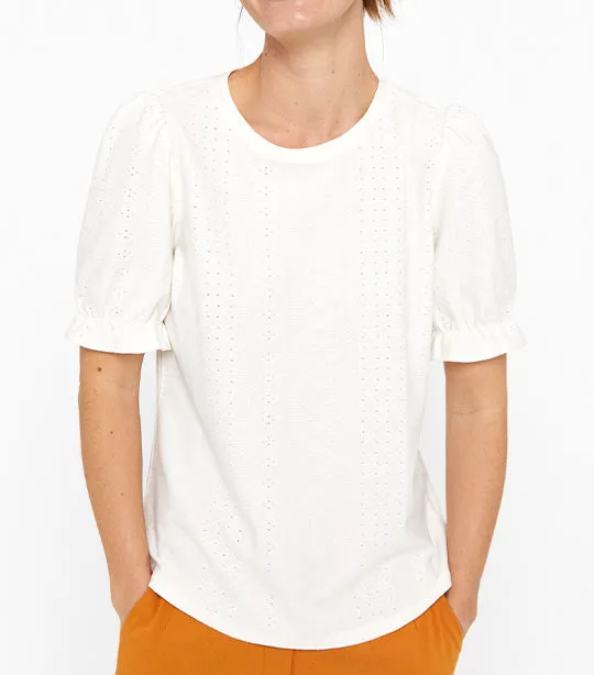 Textured Jersey-knit Openwork Top Ivory