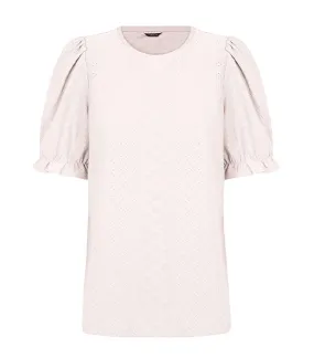 Textured Jersey-knit Openwork Top Ivory