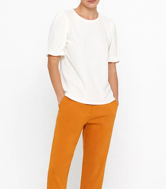 Textured Jersey-knit Openwork Top Ivory