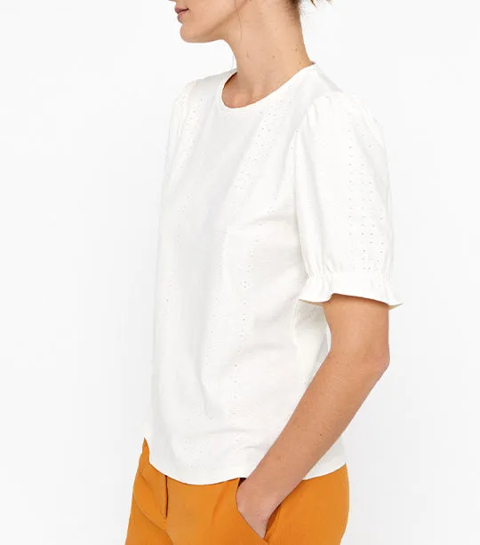 Textured Jersey-knit Openwork Top Ivory