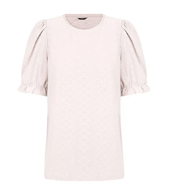 Textured Jersey-knit Openwork Top Ivory
