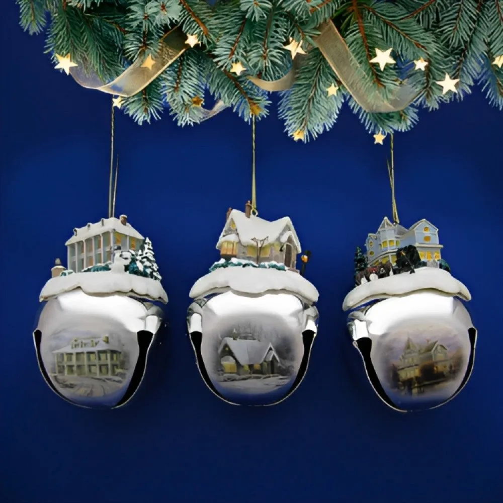 The Ashton-Drake Galleries Winter Sleigh Bells #13 Ornament Collection Set of 3 Christmas Decoration by Thomas Kinkade 3-inches