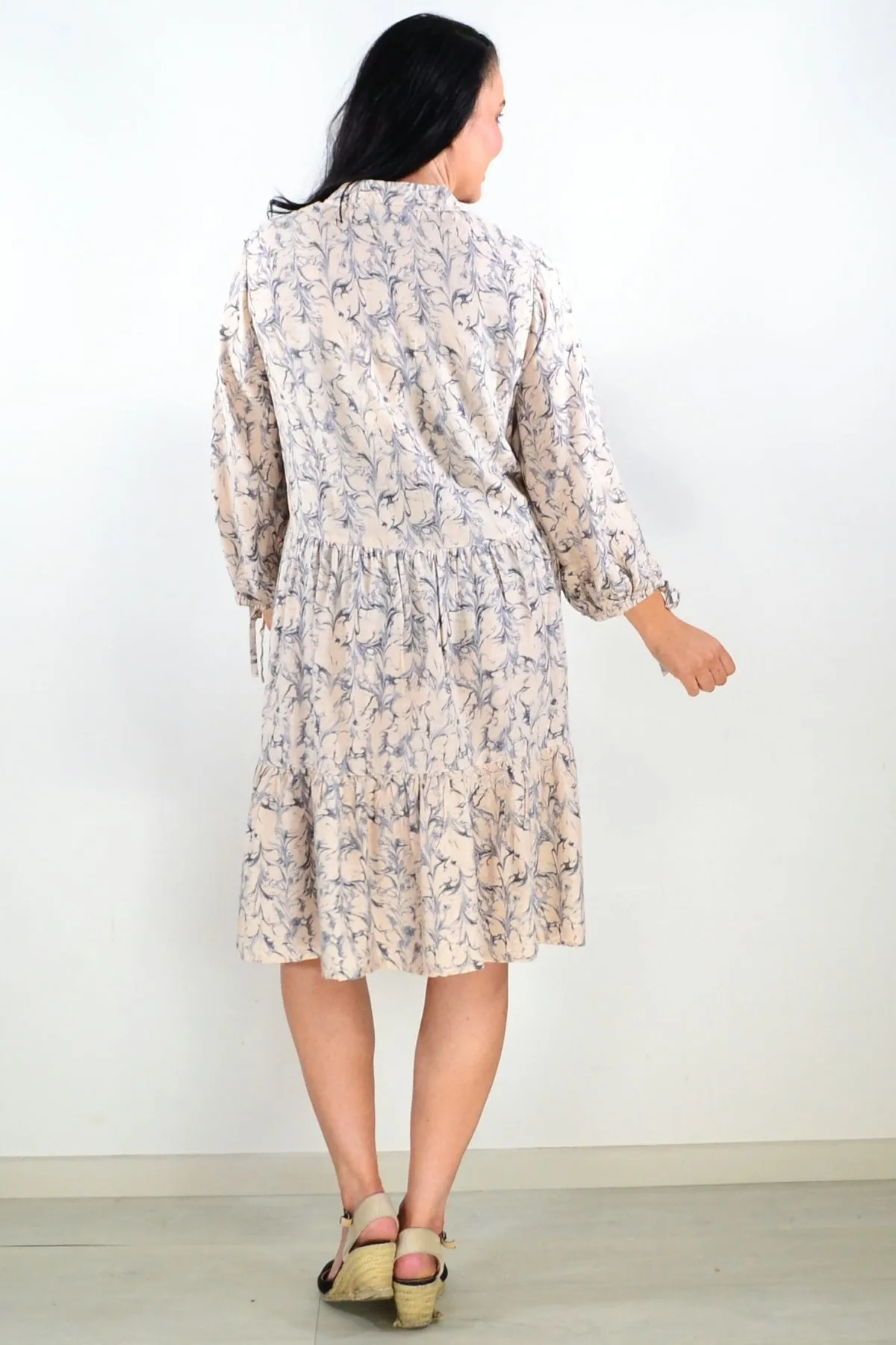 Tie Neck Beige Dress