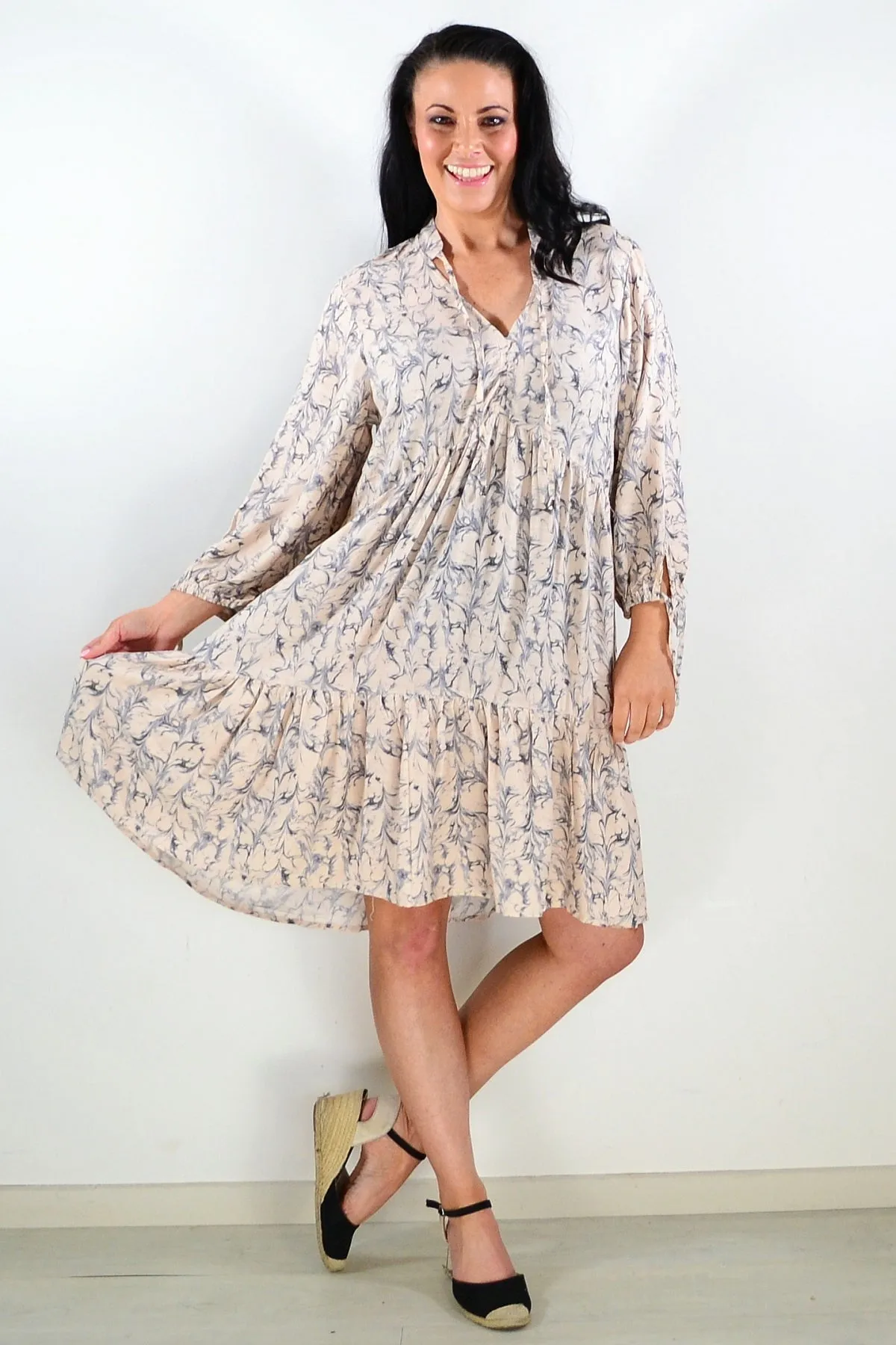 Tie Neck Beige Dress